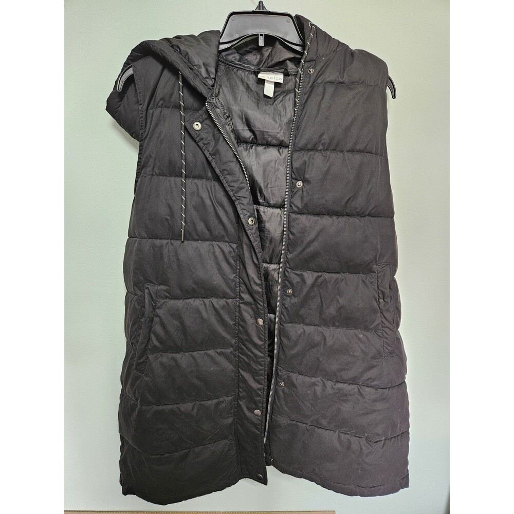 ZELLA Longline Black Hooded Puffer Vest - Broken Zipper has Snaps